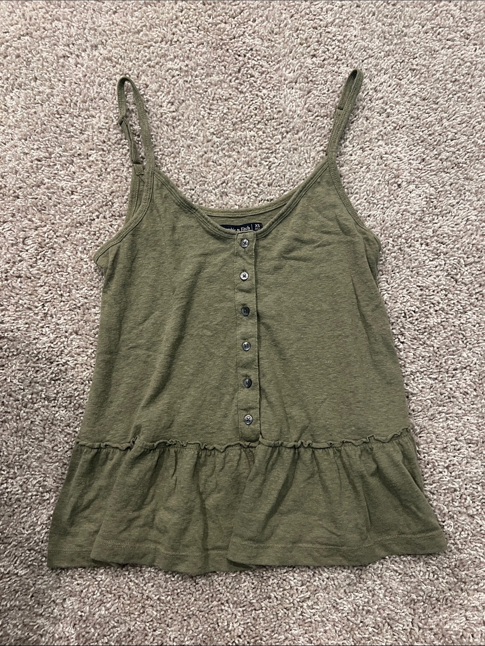 Abercrombie & Fitch Olive Green Button-Front Ruffle Camisole